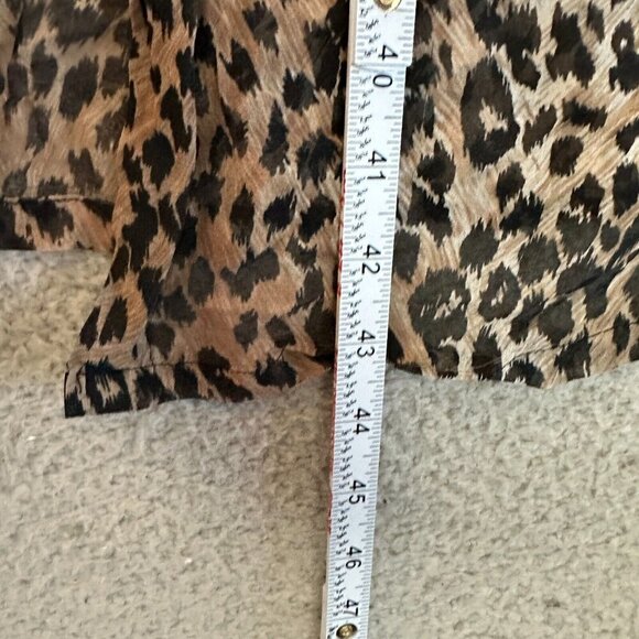 Vintage Silk Leopard Print Longline Tunic Button Front Sheer Slits - Picture 15 of 16